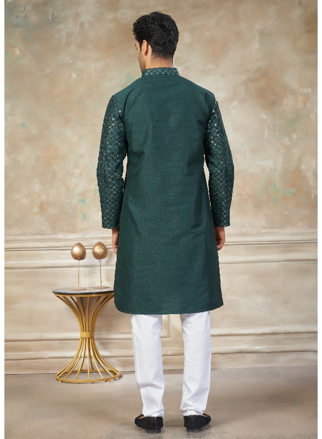 OUTLUK Green Embroidered Kurta Pajama for Men - Image 2